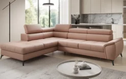 Designer Ecksofa Aveline mit Schlaffunktion und Stauraum in Echtleder