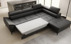 Designer Ecksofa Aveline mit Schlaffunktion und Stauraum in Echtleder