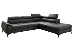 Designer Ecksofa Aveline mit Schlaffunktion und Stauraum in Echtleder