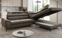 Designer Ecksofa Aveline mit Schlaffunktion und Stauraum in Echtleder