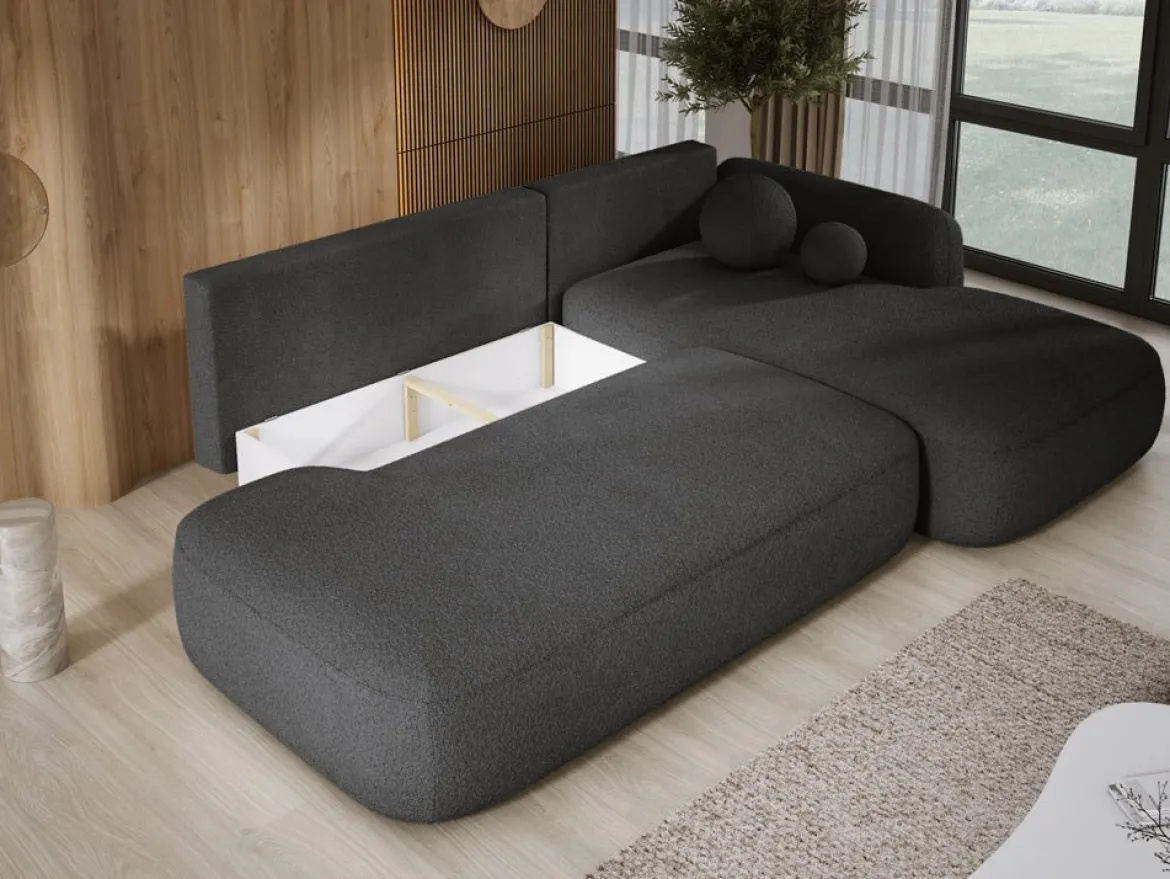 Designer Ecksofa Babu Bouclé mit Schlaf- und Klappfunktion