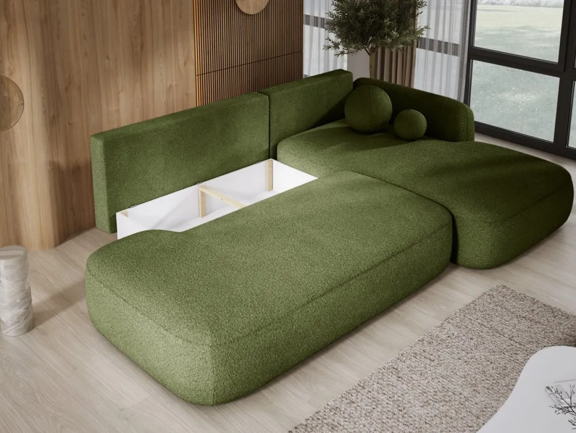 Designer Ecksofa Babu Bouclé mit Schlaf- und Klappfunktion