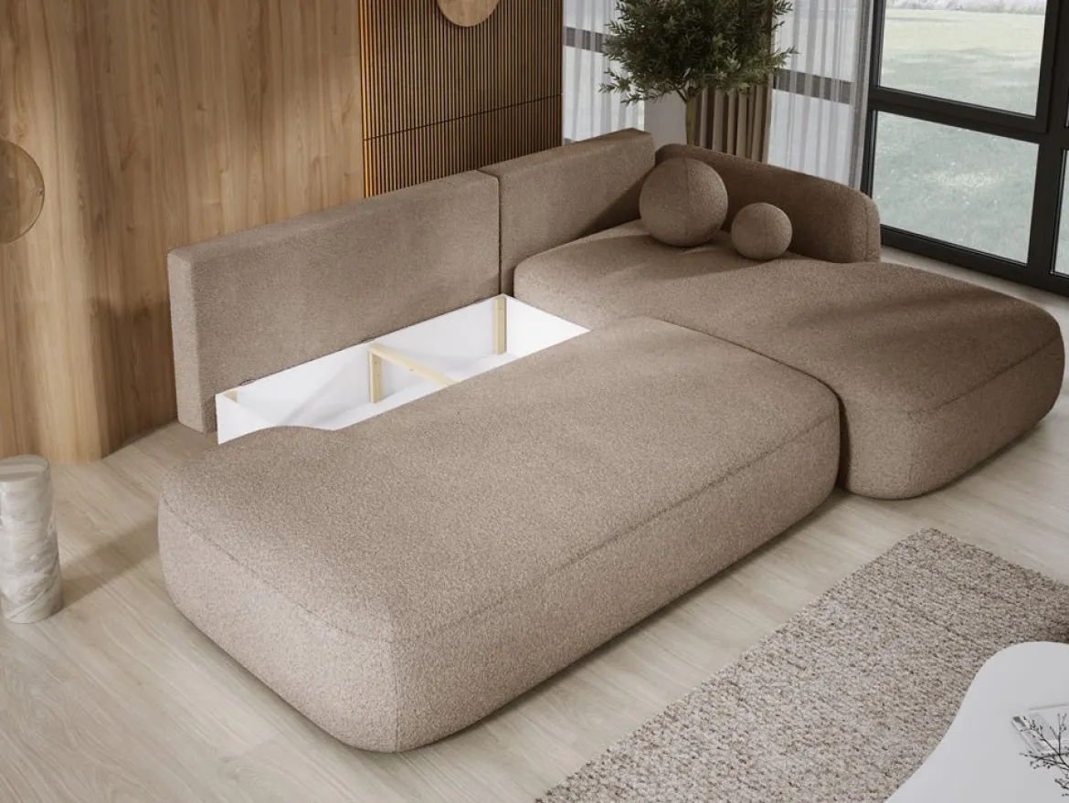 Designer Ecksofa Babu Bouclé mit Schlaf- und Klappfunktion