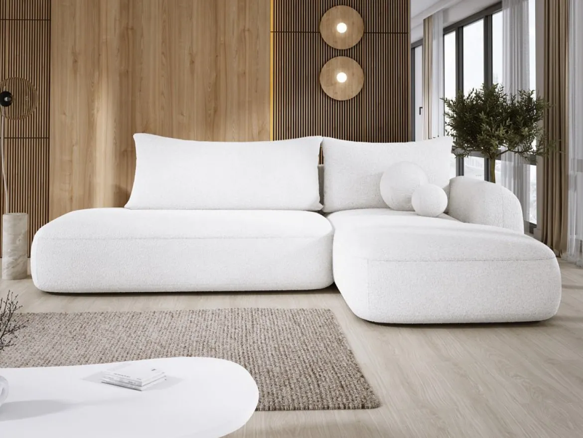 Designer Ecksofa Babu Bouclé mit Schlaf- und Klappfunktion