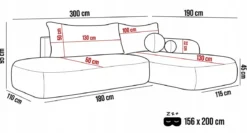 Designer Ecksofa Babu Bouclé mit Schlaf- und Klappfunktion