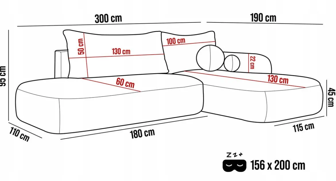 Designer Ecksofa Babu Bouclé mit Schlaf- und Klappfunktion