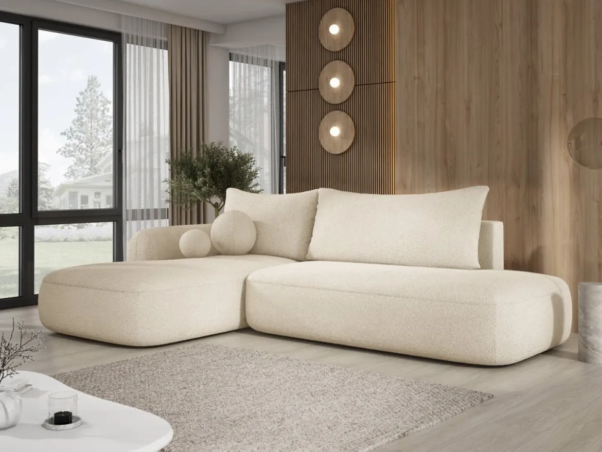 Designer Ecksofa Babu Bouclé mit Schlaf- und Klappfunktion