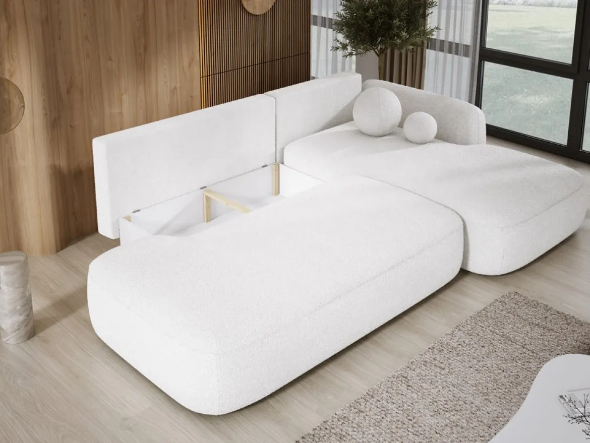 Designer Ecksofa Babu Bouclé mit Schlaf- und Klappfunktion