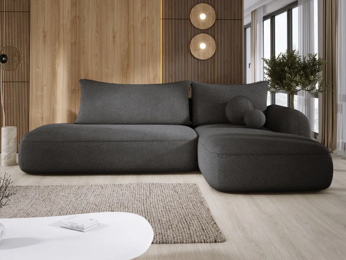 Designer Ecksofa Babu Bouclé mit Schlaf- und Klappfunktion