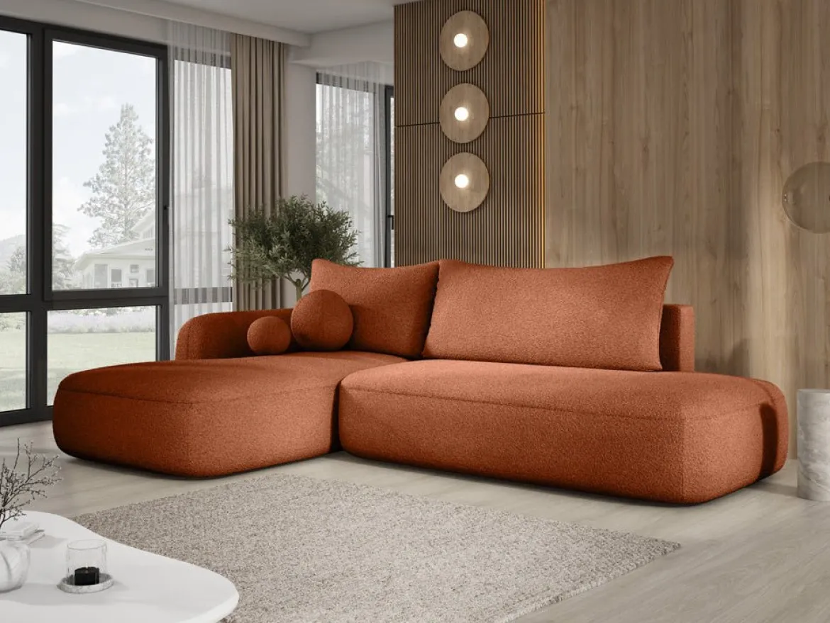 Designer Ecksofa Babu Bouclé mit Schlaf- und Klappfunktion