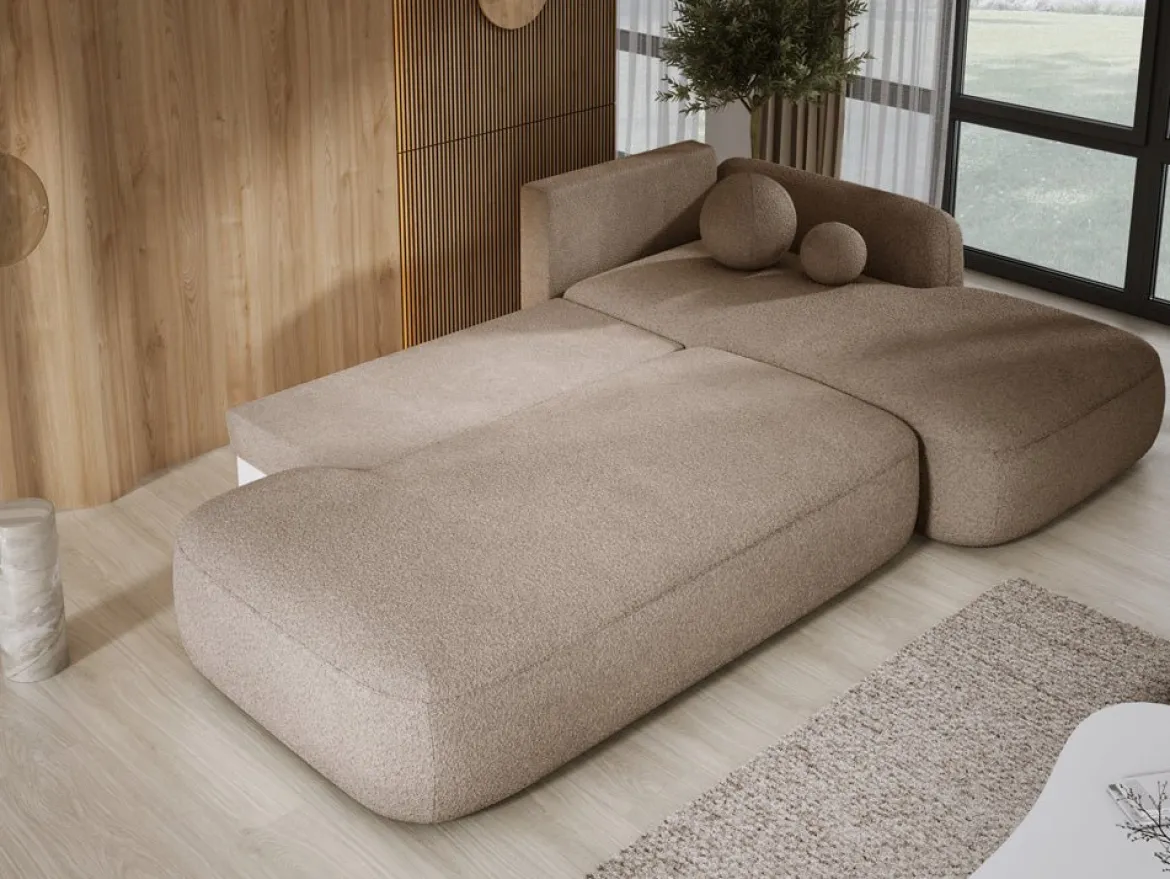 Designer Ecksofa Babu Bouclé mit Schlaf- und Klappfunktion