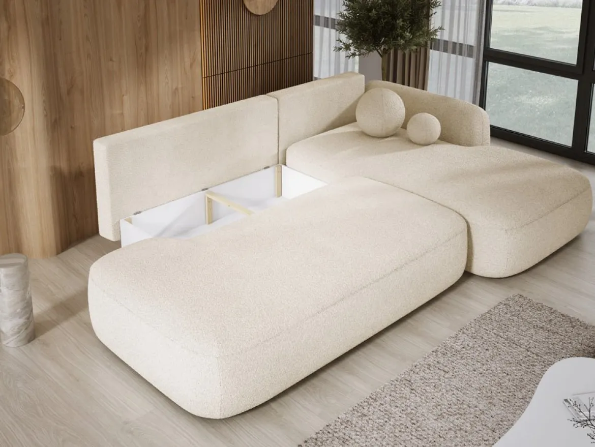 Designer Ecksofa Babu Bouclé mit Schlaf- und Klappfunktion