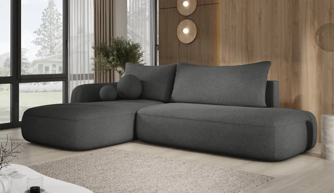 Designer Ecksofa Babu Bouclé mit Schlaf- und Klappfunktion