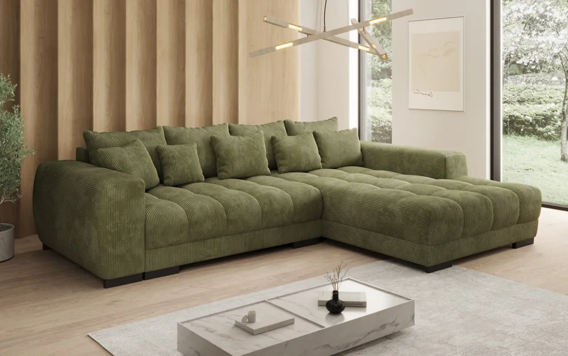 Designer Ecksofa Balu mit Schlaffunktion und Stauraum in Cord