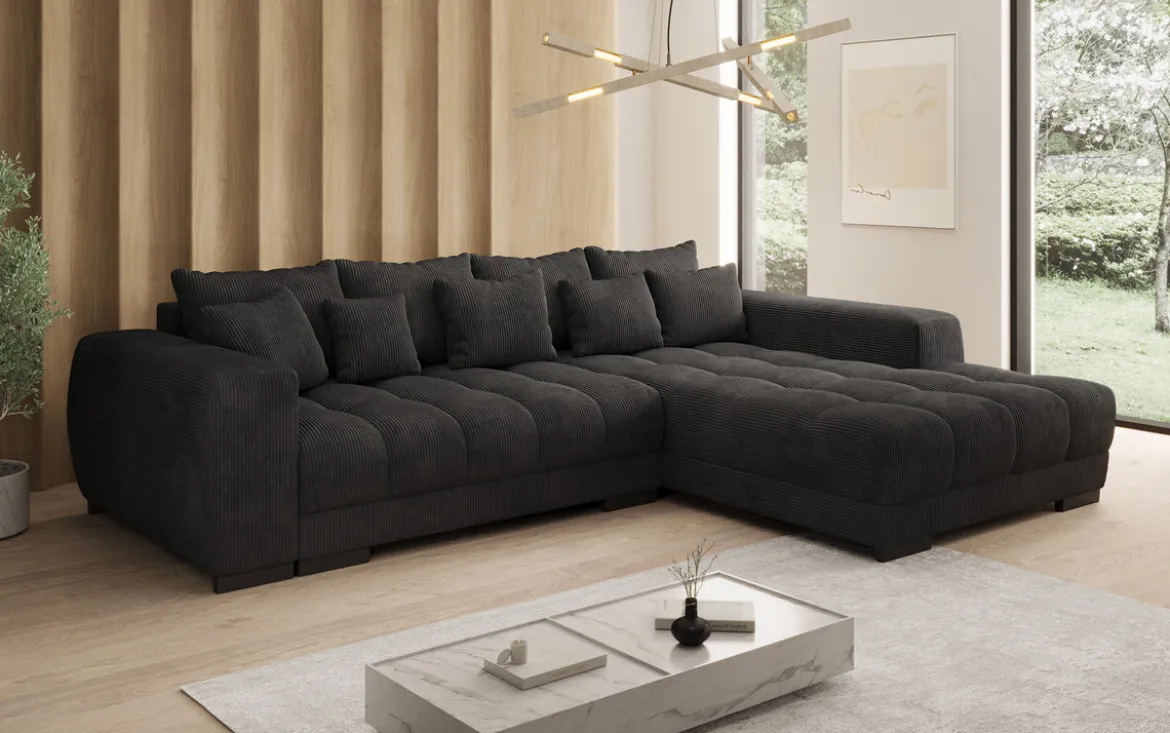 Designer Ecksofa Balu mit Schlaffunktion und Stauraum in Cord
