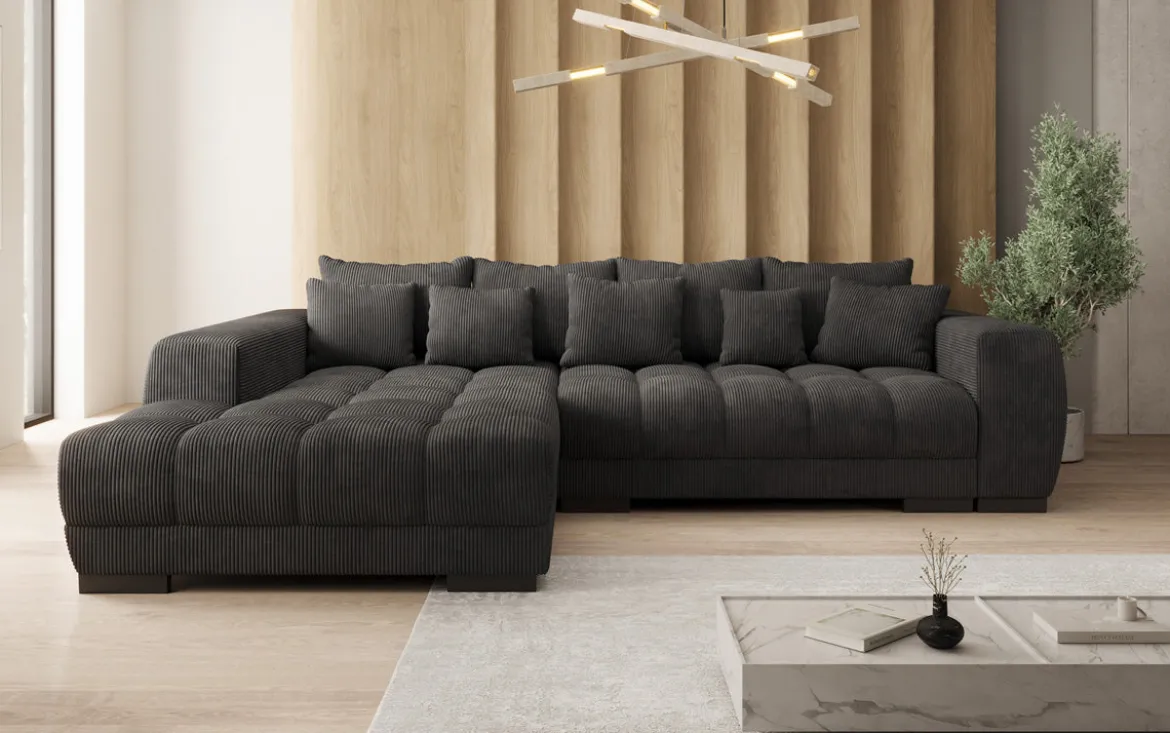 Designer Ecksofa Balu mit Schlaffunktion und Stauraum in Cord