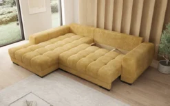 Designer Ecksofa Balu mit Schlaffunktion und Stauraum in Cord