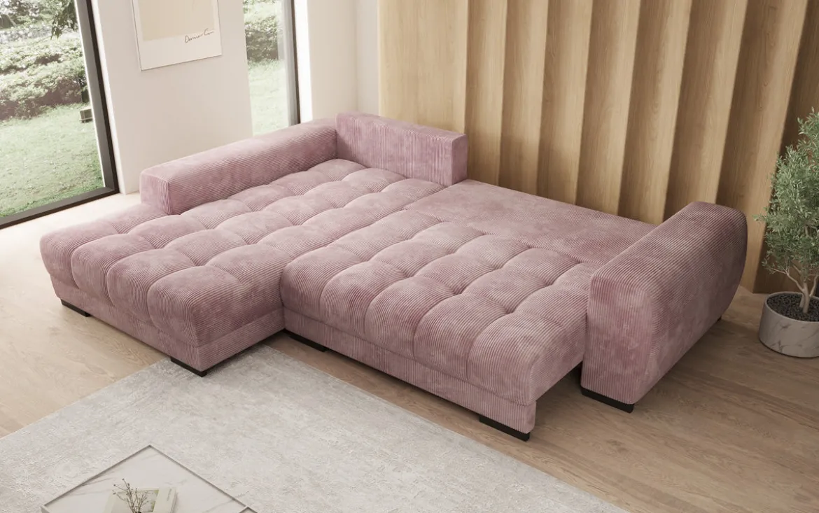 Designer Ecksofa Balu mit Schlaffunktion und Stauraum in Cord
