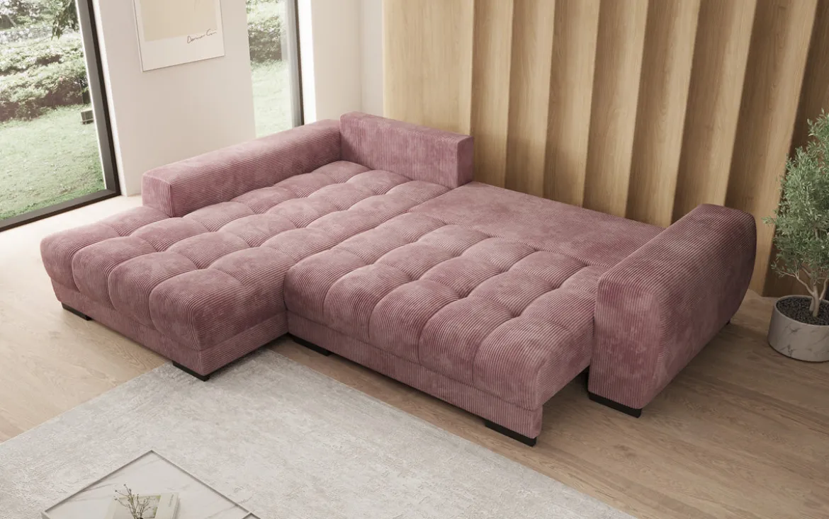 Designer Ecksofa Balu mit Schlaffunktion und Stauraum in Cord