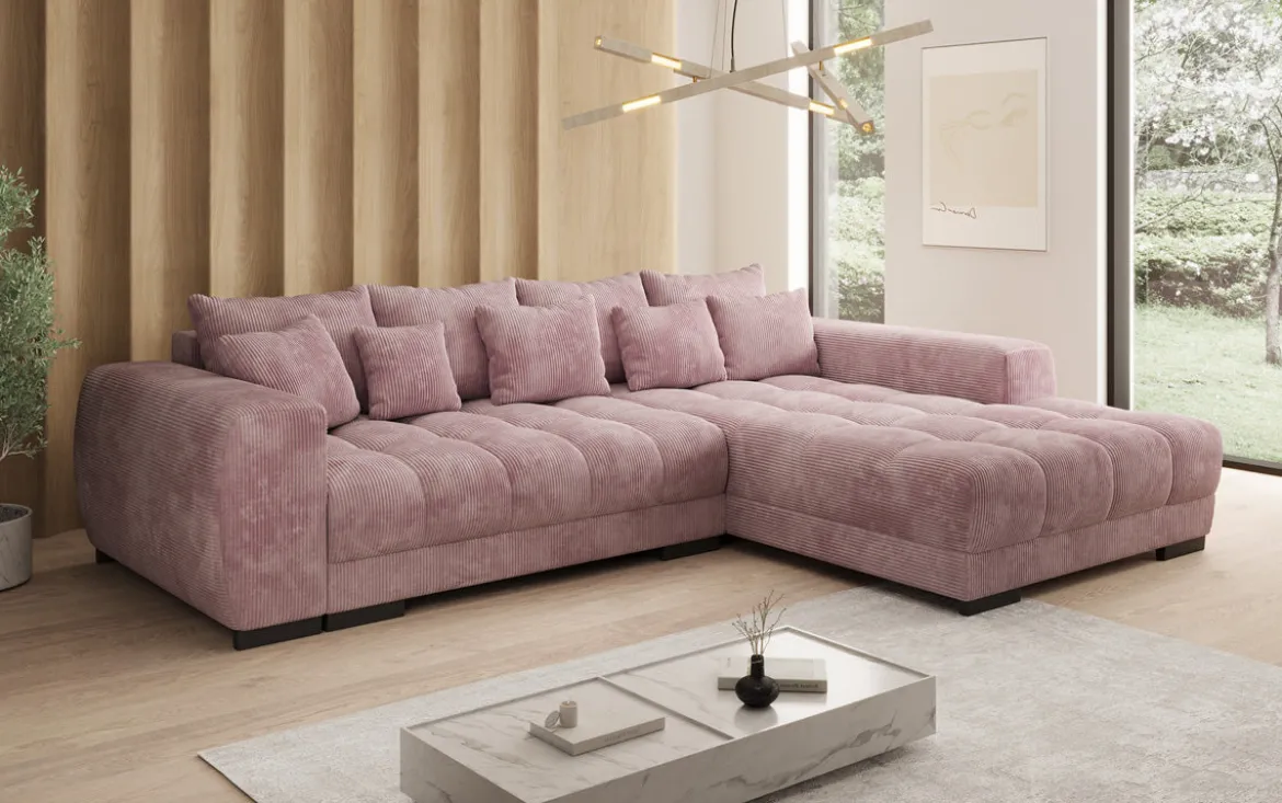 Designer Ecksofa Balu mit Schlaffunktion und Stauraum in Cord