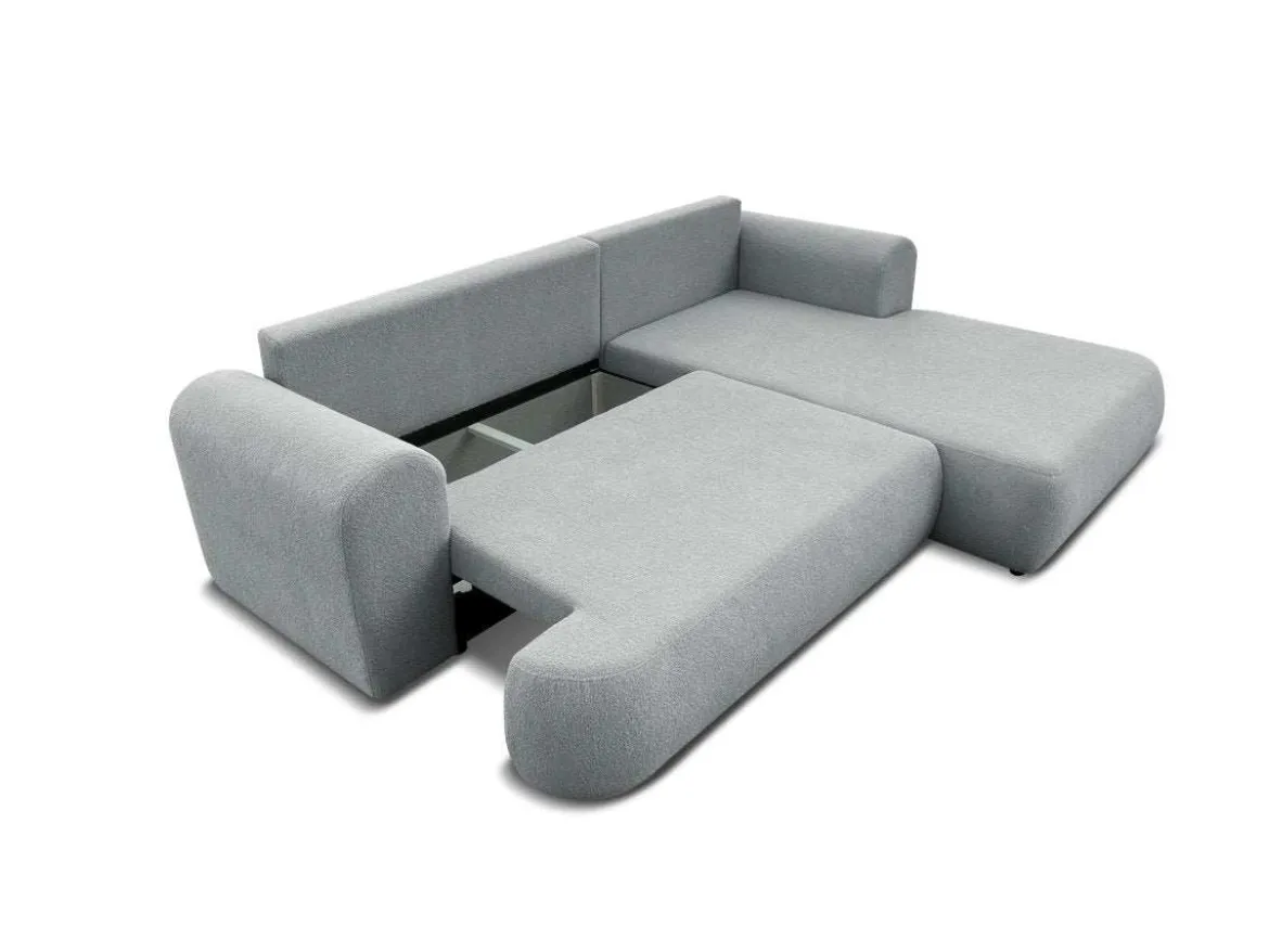 Designer Ecksofa Baron mit Schlaffunktion und Stauraum aus Boucle