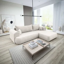 Designer Ecksofa Baron mit Schlaffunktion und Stauraum aus Boucle