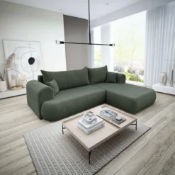Designer Ecksofa Baron mit Schlaffunktion und Stauraum aus Boucle