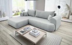 Designer Ecksofa Baron mit Schlaffunktion und Stauraum aus Boucle