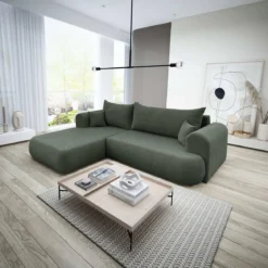 Designer Ecksofa Baron mit Schlaffunktion und Stauraum aus Boucle