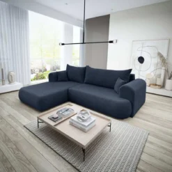 Designer Ecksofa Baron mit Schlaffunktion und Stauraum aus Boucle