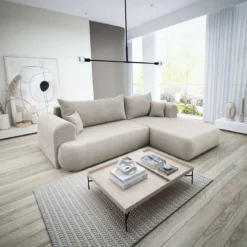 Designer Ecksofa Baron mit Schlaffunktion und Stauraum aus Boucle