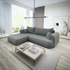 Designer Ecksofa Baron mit Schlaffunktion und Stauraum aus Boucle