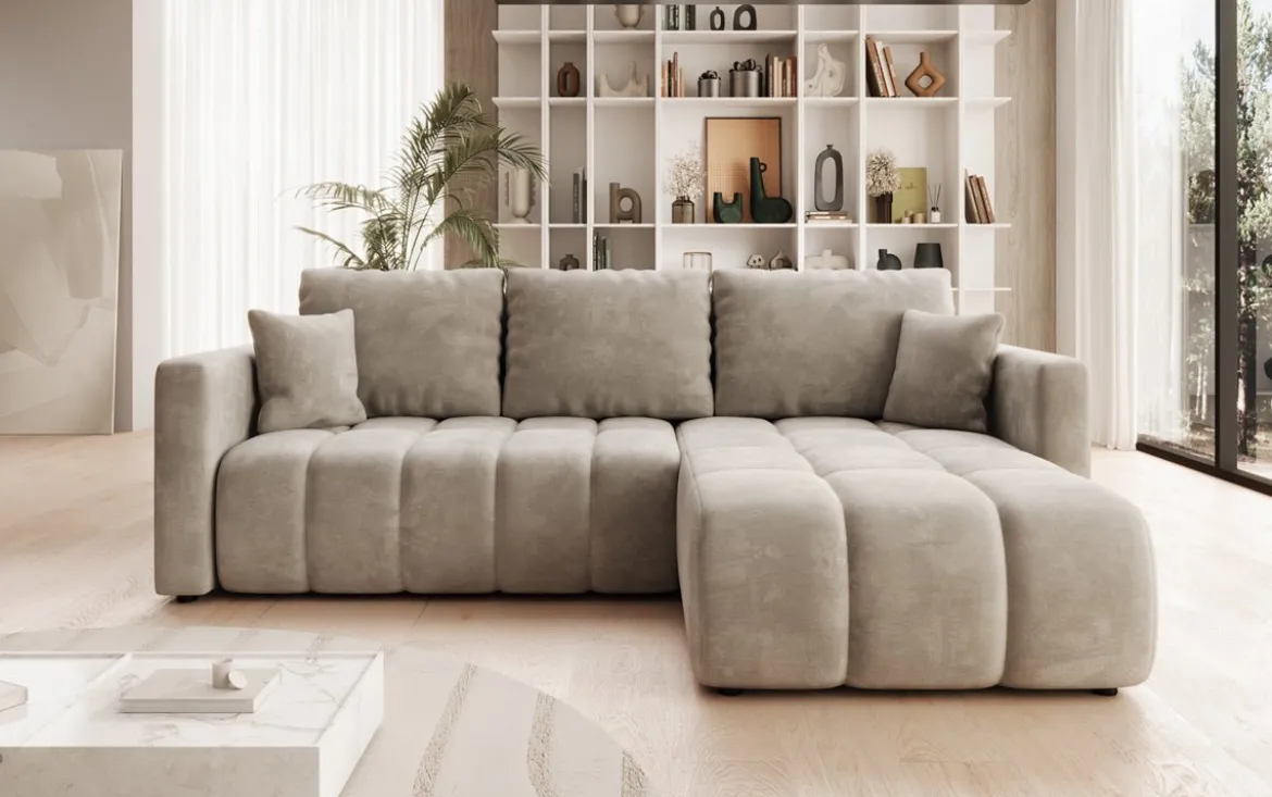 Designer Ecksofa Beatrice mit Schlaf- und Klappfunktion in Samt