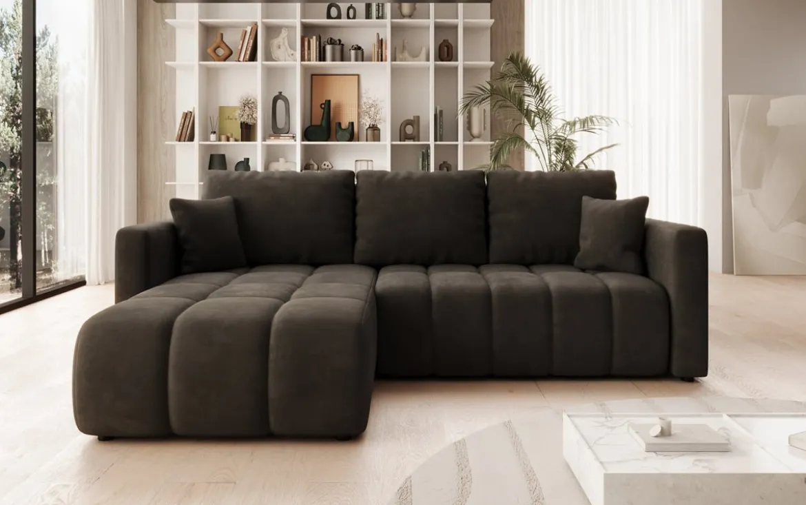 Designer Ecksofa Beatrice mit Schlaf- und Klappfunktion in Samt