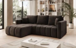 Designer Ecksofa Beatrice mit Schlaf- und Klappfunktion in Samt