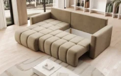 Designer Ecksofa Beatrice mit Schlaf- und Klappfunktion in Samt