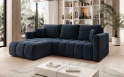 Designer Ecksofa Beatrice mit Schlaf- und Klappfunktion in Samt