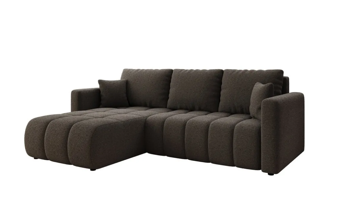 Designer Ecksofa Beatrice mit Schlaf- und Klappfunktion in Bouclé
