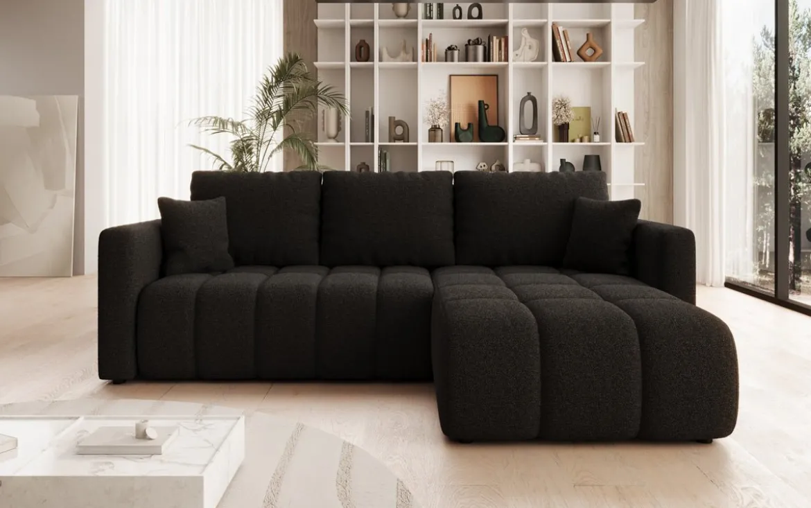 Designer Ecksofa Beatrice mit Schlaf- und Klappfunktion in Bouclé