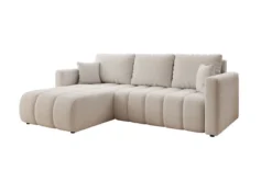 Designer Ecksofa Beatrice mit Schlaf- und Klappfunktion in Bouclé