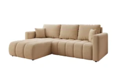 Designer Ecksofa Beatrice mit Schlaf- und Klappfunktion in Bouclé