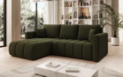 Designer Ecksofa Beatrice mit Schlaf- und Klappfunktion in Bouclé