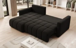 Designer Ecksofa Beatrice mit Schlaf- und Klappfunktion in Bouclé