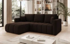 Designer Ecksofa Beatrice mit Schlaf- und Klappfunktion in Bouclé
