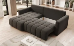 Designer Ecksofa Beatrice mit Schlaf- und Klappfunktion in Bouclé