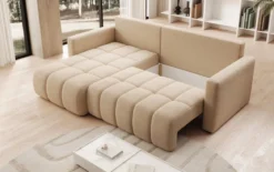 Designer Ecksofa Beatrice mit Schlaf- und Klappfunktion in Bouclé