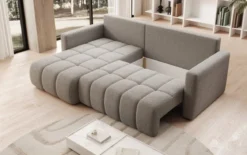 Designer Ecksofa Beatrice mit Schlaf- und Klappfunktion in Bouclé