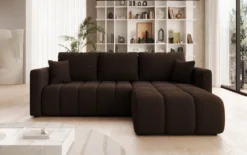 Designer Ecksofa Beatrice mit Schlaf- und Klappfunktion in Bouclé
