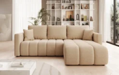 Designer Ecksofa Beatrice mit Schlaf- und Klappfunktion in Bouclé