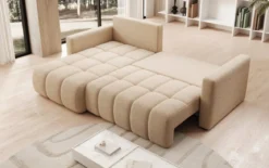 Designer Ecksofa Beatrice mit Schlaf- und Klappfunktion in Bouclé